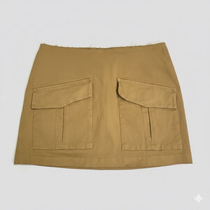 ZARA Women’s Tan Cargo Mini Skirt Size M Pockets Raw Hem Utility Cotton